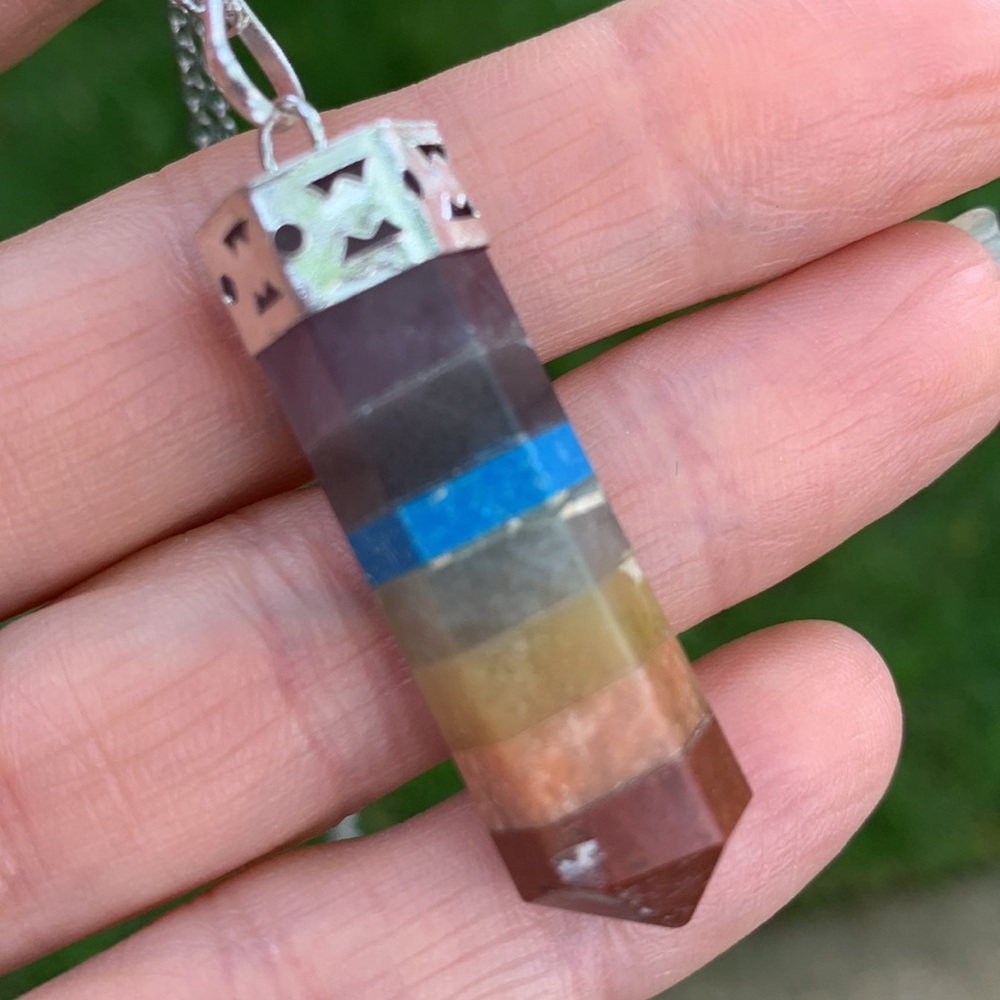 Seven Chakra Silver Capped Terminated Pendant - Picture 6 of 16
